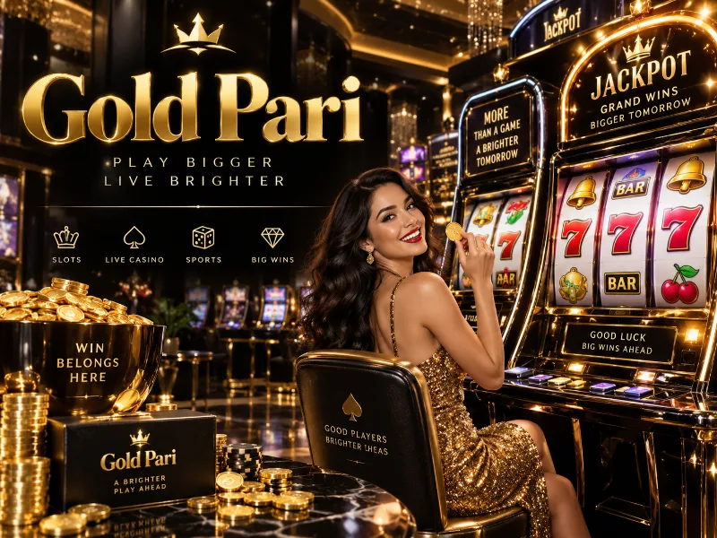 GoldPari slot avtomati yonida o‘yinchi va kazino interyeri